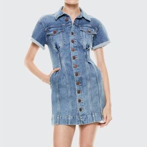 alice + olivia jeans denim corset dress | mini jean dress | size 0